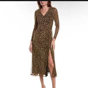 Taylor Black and Brown Bodycon Dress with Long Sleeves and V-Neck for Cocktail